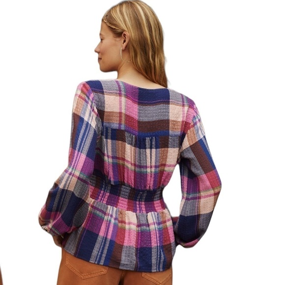 Anthropologie Pilcro Plaid Deep V Blouse XS - Picture 2 of 4
